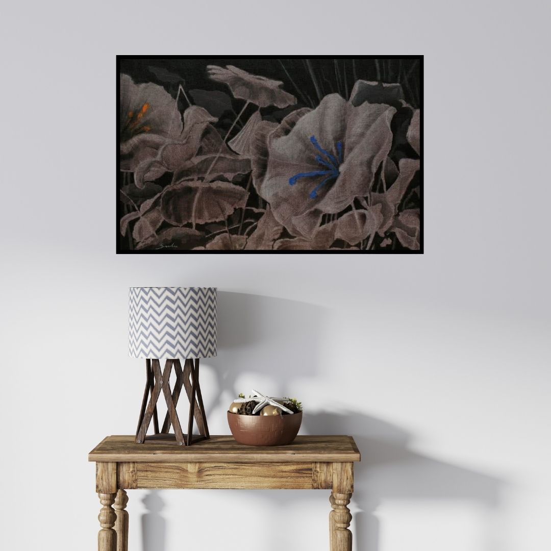 In-situ view of Sulakshana Dharmadhikari's 'Blossom 3 (Night Bloom)' painting in a room