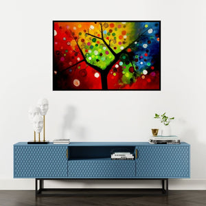 Preview of 'Blossom 5' Painting by Sharmi Dey shown on a wall in a furnished room.