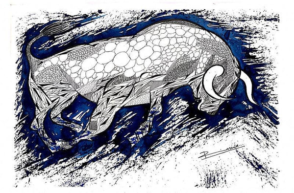 Blue Bull Series 4 Drawing by Rashid Ahamad | ArtZolo.com