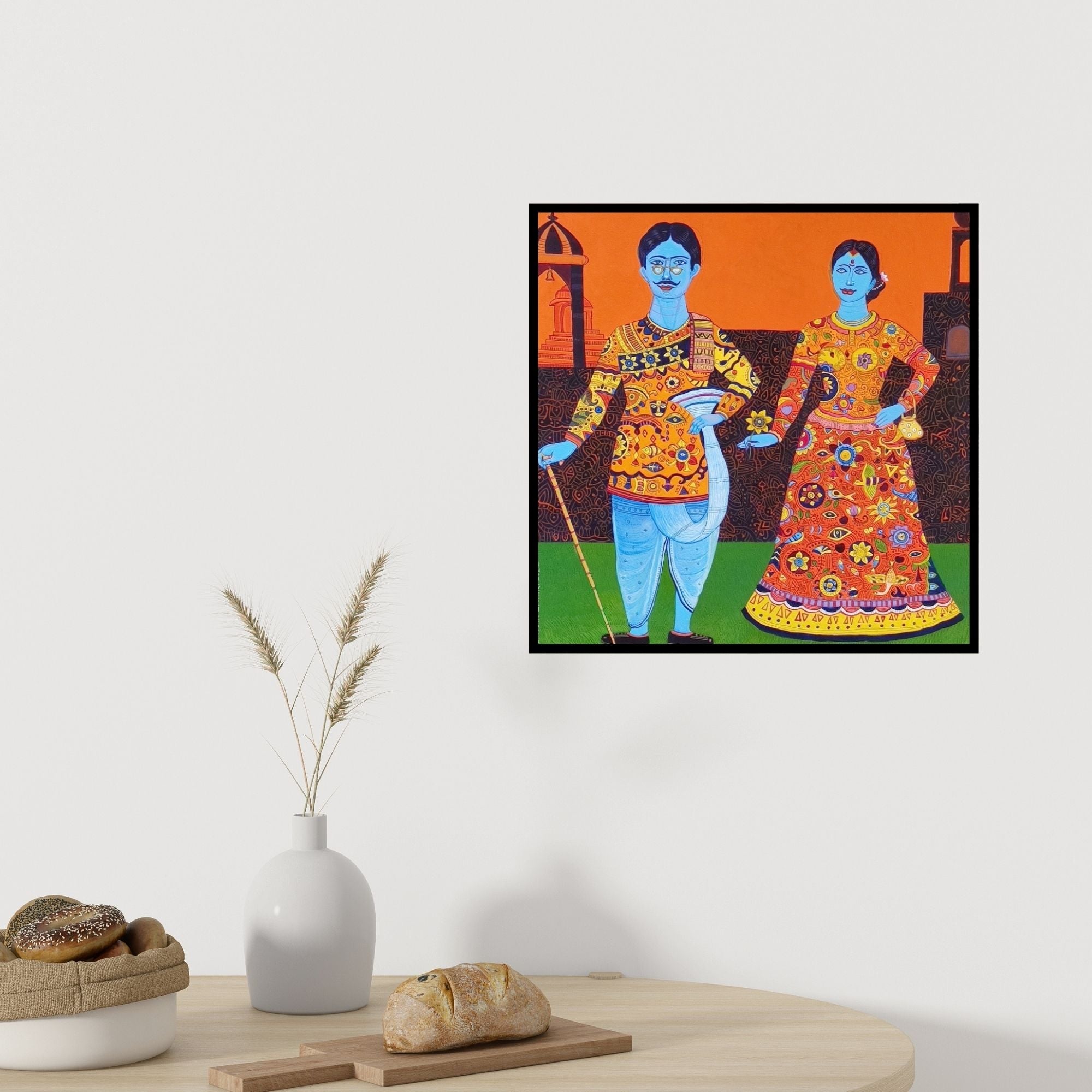 In-situ view of Bhaskar Lahiri's 'Blue Couple (A Timeless Romance)' painting in a room