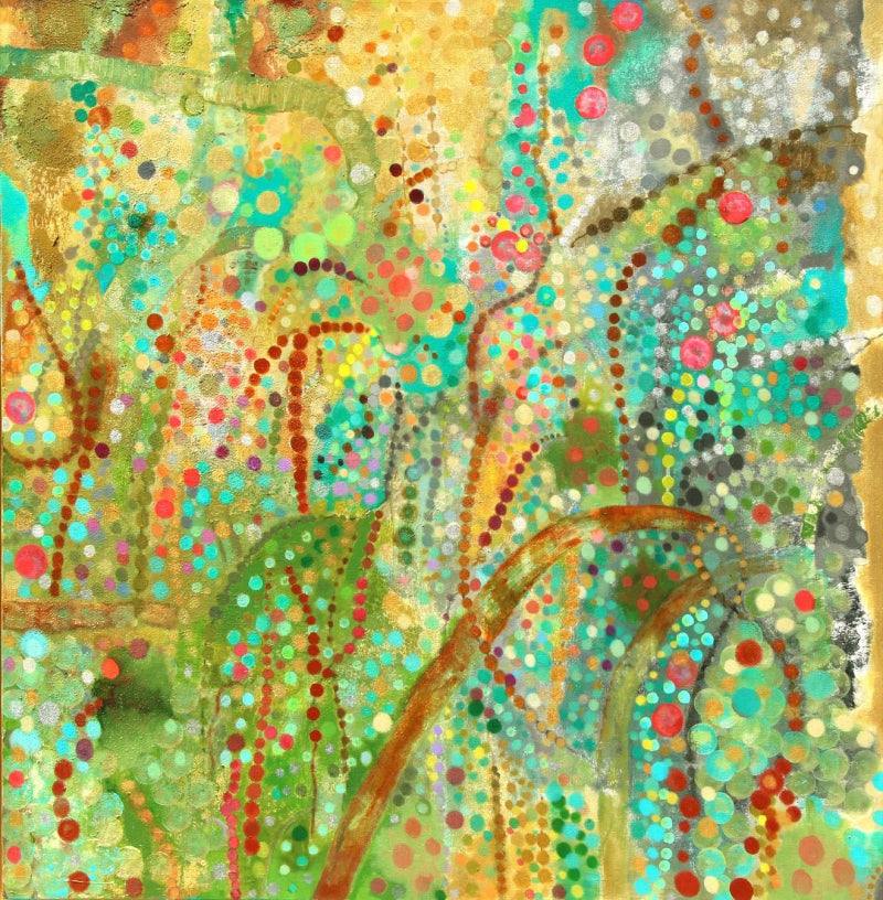 Blue Earth Stories' nature acrylic painting by artist Sunayana Malhotra, 48x48 inch, on canvas