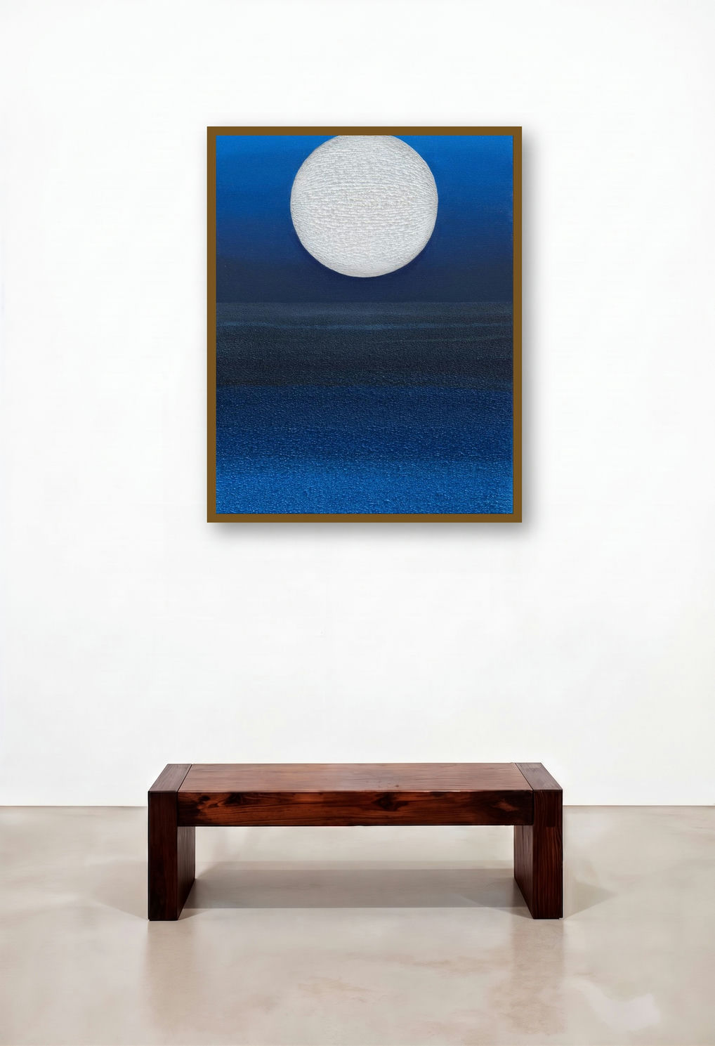 Blue Heaven (Moonlit Sea) by artist Mamoon Nomani displayed in a Eclectic Executive Office