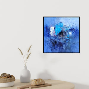 In-situ view of Dnyaneshwar Dhavale's 'Blue Magic (Oceanic Depths**)' painting in a room