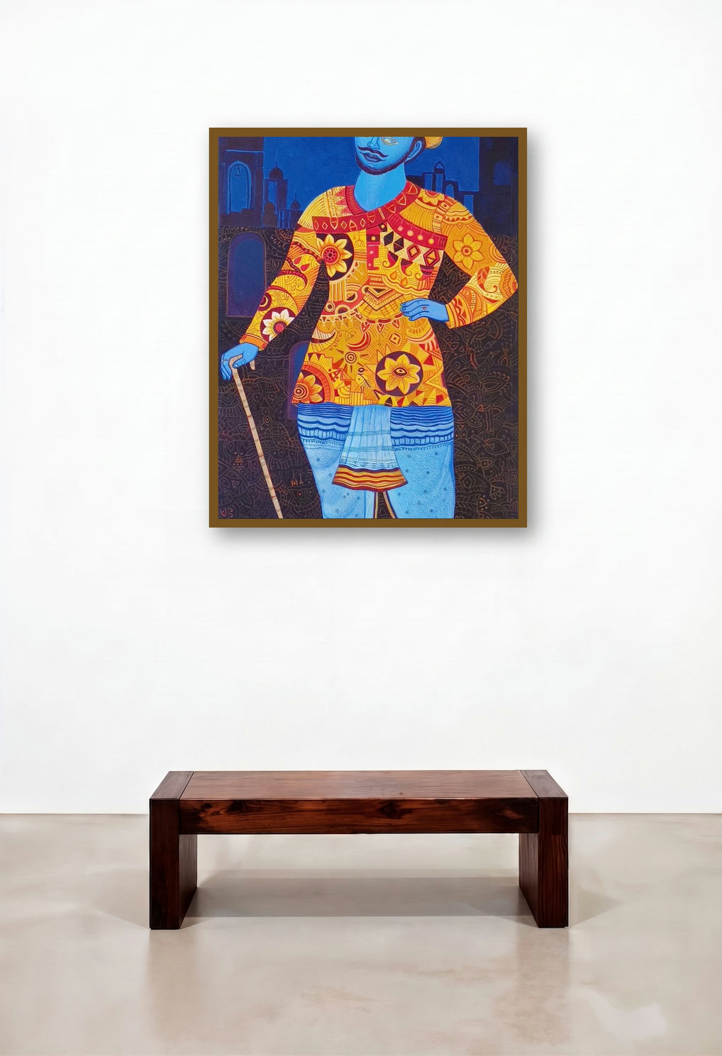 Blue Man (Royal Grandeur) by artist Bhaskar Lahiri displayed in a Japandi Bedroom