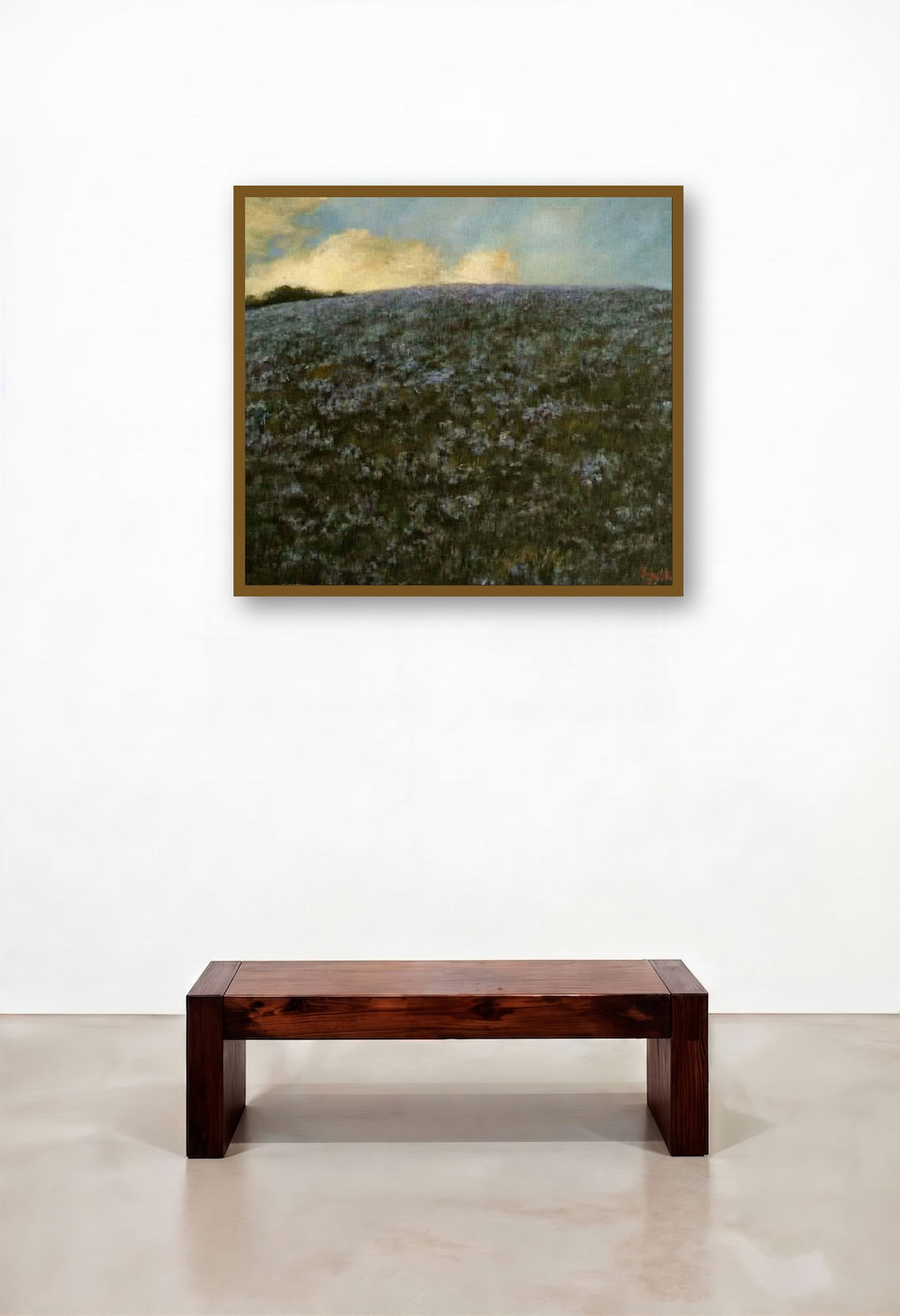 Blue Mountains (A Sea of Blooms) by artist Biju Thomas displayed in a Urban Loft Library