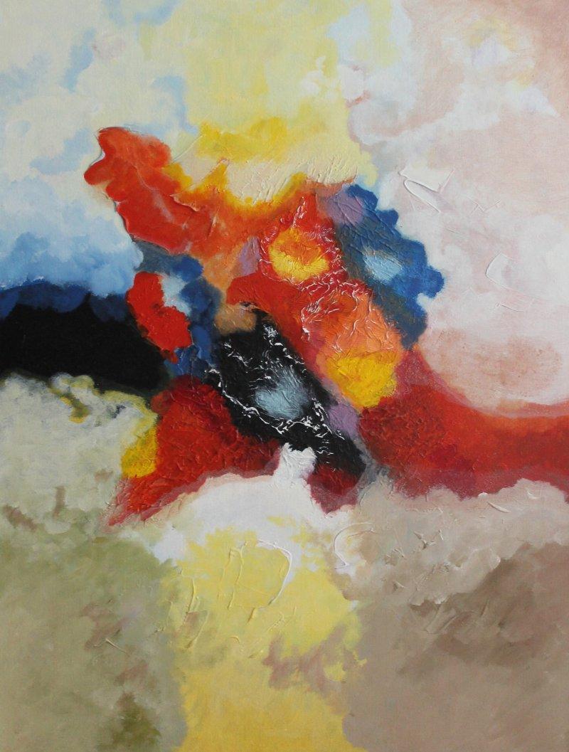 Abstract mixed media titled 'Blue Promise', 40x30 inches, by artist Ranga Naidu on Canvas