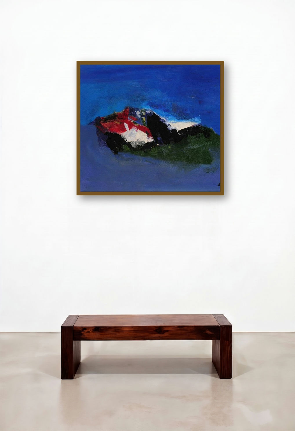 Blue Ride Vi (Majestic Ascent) by artist Sadhna Raddi displayed in a Minimalist Family Room