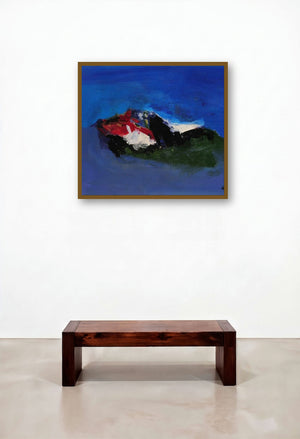 Blue Ride Vi (Majestic Ascent) by artist Sadhna Raddi displayed in a Minimalist Family Room