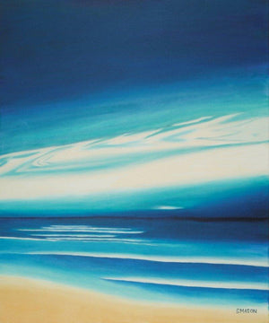 Blue Sky (Azure Vista) by SIMON MASON, Print Oil Seascape Painting on Canvas, X-Small Vertical Wall Art