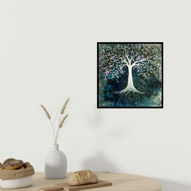 In-situ view of Shuchi Khanna's 'Blue Tree' painting in a room