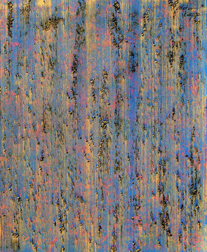 Blue Vector (Golden Threads) by Chetan Katigar, Original Acrylic Abstract Painting on Canvas, Small Vertical Wall Art
