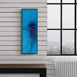Preview of 'Blue 20 (Deep Dive)' Painting by Dnyaneshwar Dhavale shown on a wall in a furnished room.