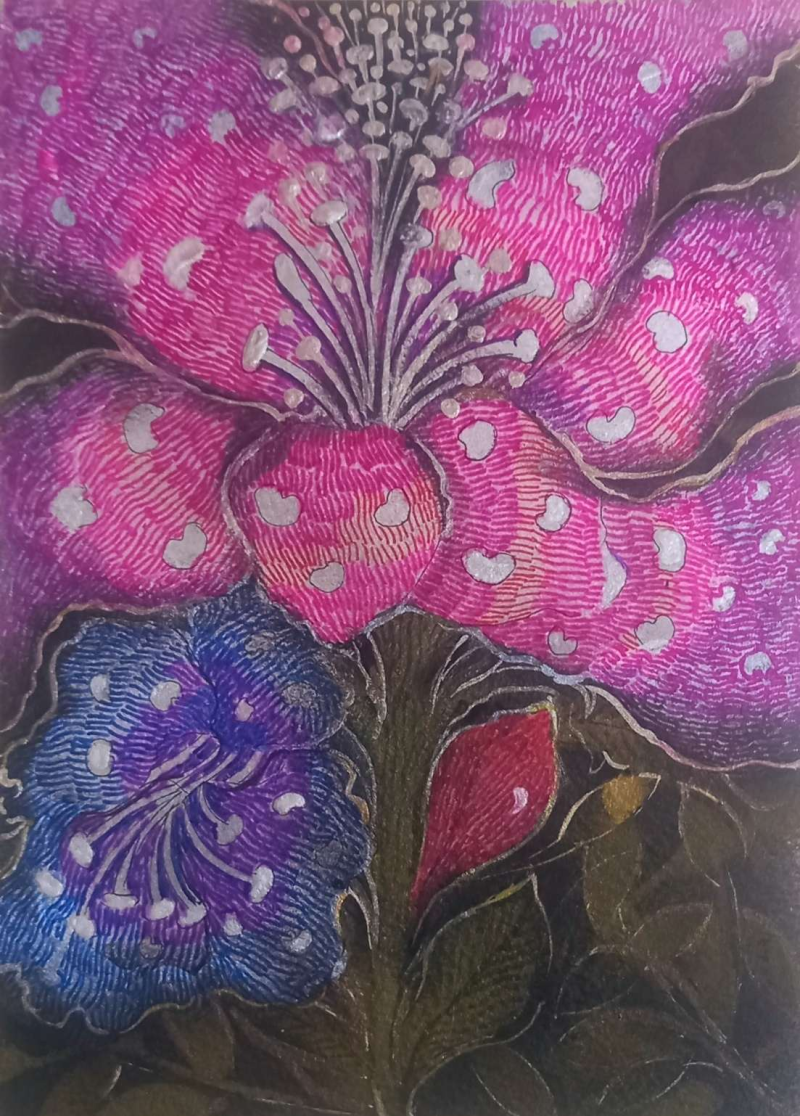 Blush Petals' nature mixed-media painting by artist Yogesh Powale, 8x6 inch, on paper