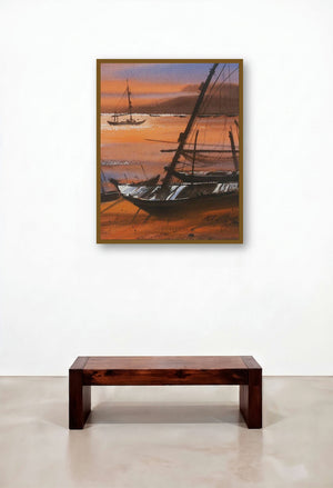 Boat 18 (Golden Hour) by artist Ganesh Hire displayed in a Eclectic Family Room