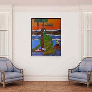 In-situ view of Santanu Nandan Dinda's 'Boats (Floating Dreams)' painting in a room