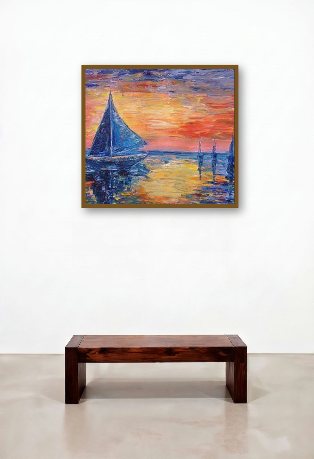 Boats (Crimson Tide) by artist Kiran Bableshwar displayed in a Urban Loft Executive Office