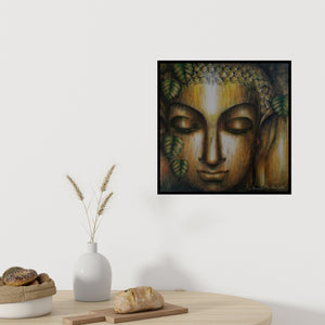 In-situ view of Madhumita Bhattacharya's 'Bodhi (Golden Tranquility)' painting in a room