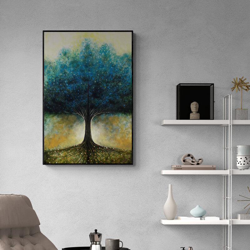 In-situ view of Seby Augustine's 'Bodhi' painting in a room