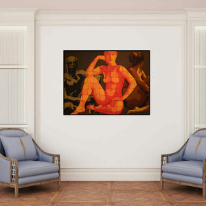 'Bold And Beautiful' painting by Sonaly Gandhi shown on a wall in a furnished room.