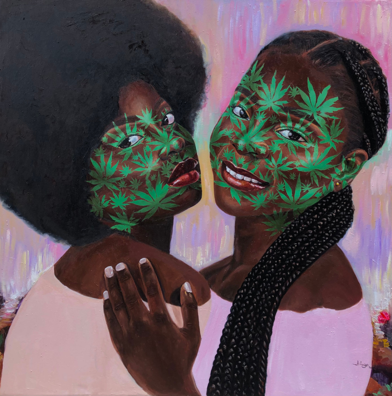 'Bold And Beautiful' figurative oil painting by artist Ganiyat Abdulazeez, 42x42 inch, on canvas