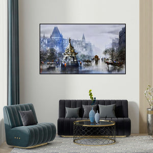 Ashif Hossain's 'Bombay' painting visualized above a sofa in a contemporary room.