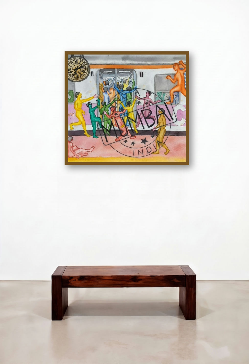 Bombay Life by artist Laxman Ahire displayed in a Minimalist Living Room