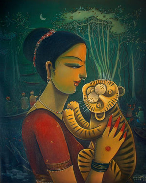 Figurative acrylic painting titled 'Bonbibi', 30x24 inches, by artist Sumon Naskar on Canvas
