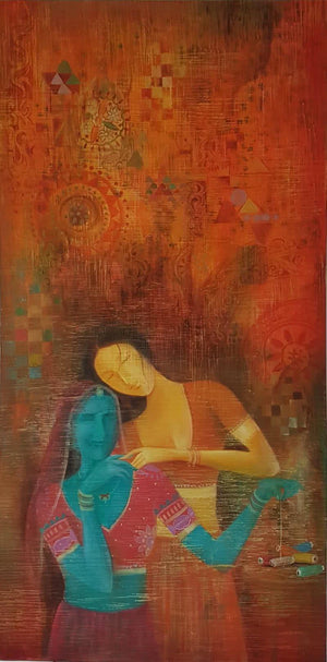 Bond by Durshit Bhaskar, Original Oil Still-Life Painting on Canvas, Medium Vertical Wall Art