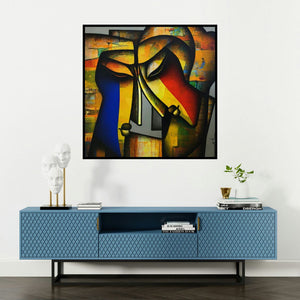 'Bond Of Love 3 (Intertwined Souls**)' painting by Jagannath Paul shown on a wall in a furnished room.