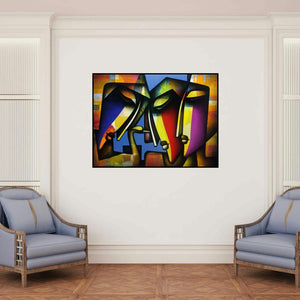 'Bond Of Love Series 2' painting by Jagannath Paul shown on a wall in a furnished room.