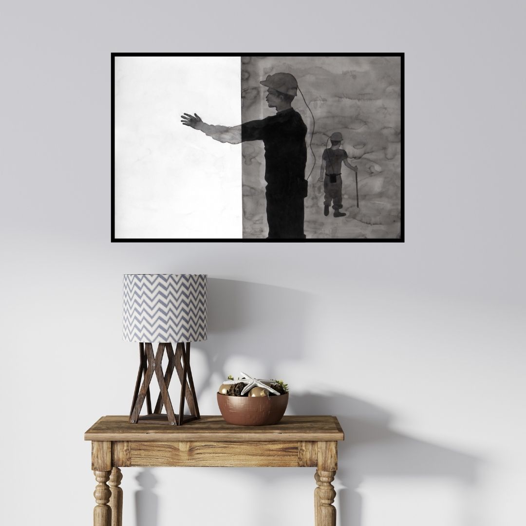 In-situ view of Sudhir Bagde's 'Bonding' painting in a room