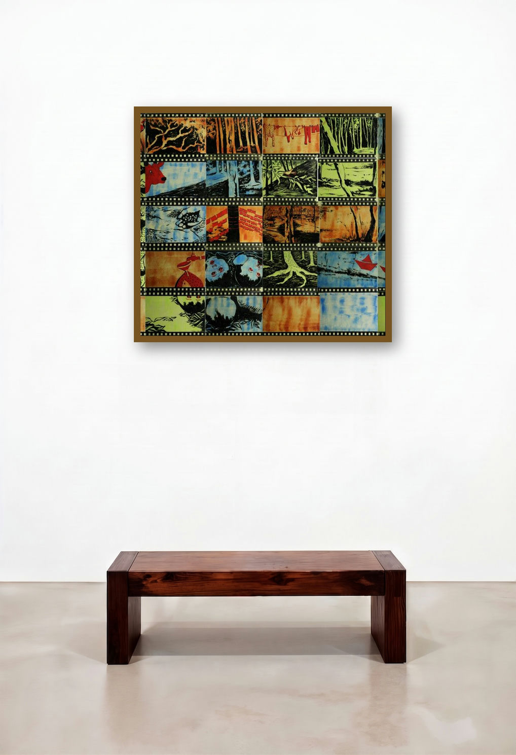 Boner Pukur Danda 1 (Forest's Tapestry**) by artist Debaroti Seth displayed in a Minimalist Reception Area