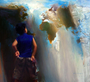 Borderless (A World of Possibilities) by Pramod Kurlekar, Original Oil Figurative Painting on Canvas, Large Horizontal Wall Art