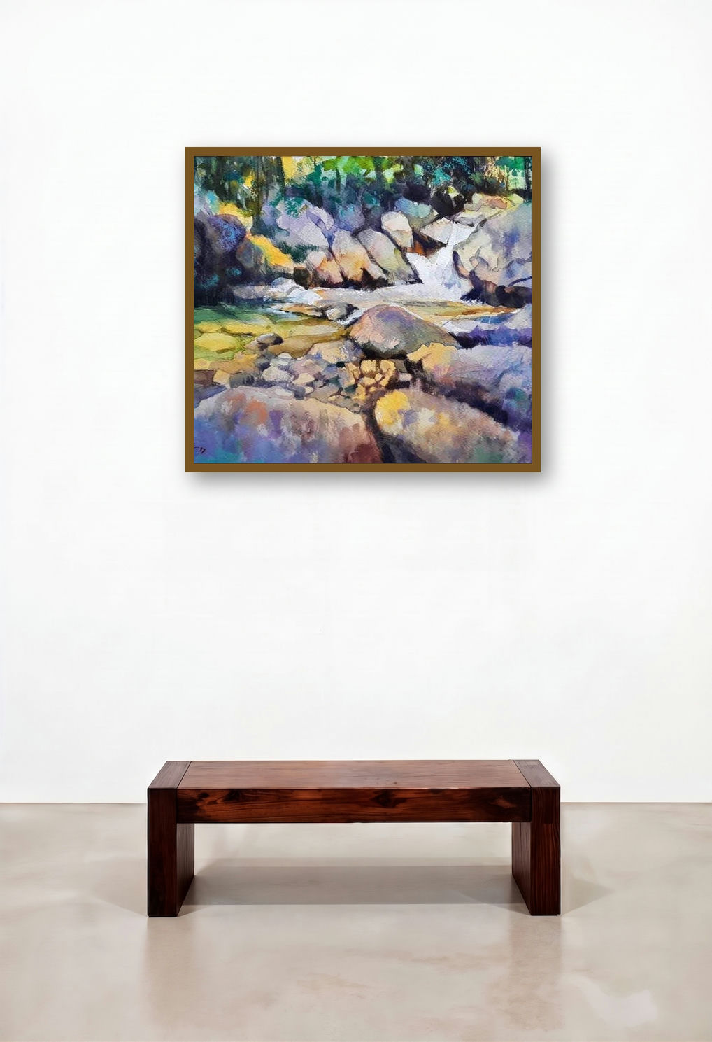 Borivali National Park (Serene Stream) by artist Jitendra Divte displayed in a Contemporary Luxury Library