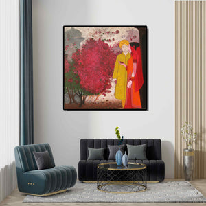 In-situ view of Rahul Mhetre's 'Bougainvillea' painting in a room
