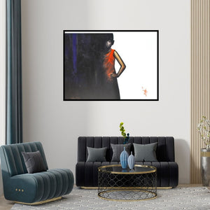 Preview of 'The Boy Ii (Gaze of Innocence: A Childs Contemplation)' Painting by Narayan Shelke shown on a wall in a furnished room.