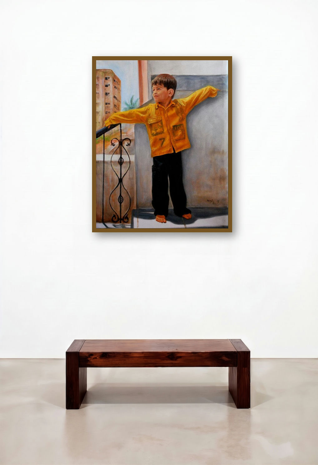 Boy Playing (Divine Flute) by artist Vishalandra Dakur displayed in a Minimalist Executive Office