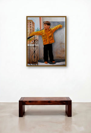 Boy Playing (Divine Flute) by artist Vishalandra Dakur displayed in a Minimalist Executive Office
