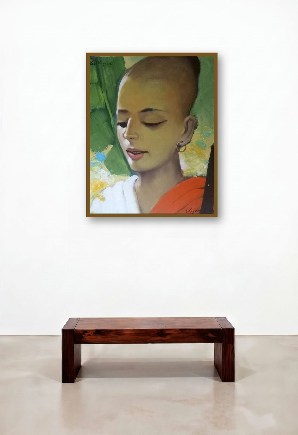 Brahman Boy (Inner Light) by artist Vijay Gille displayed in a Modern Reception Area