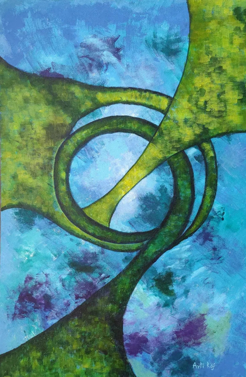 Religious acrylic painting titled 'Brahmand Series 2', 36x24 inch, by artist Arti Raj on Canvas