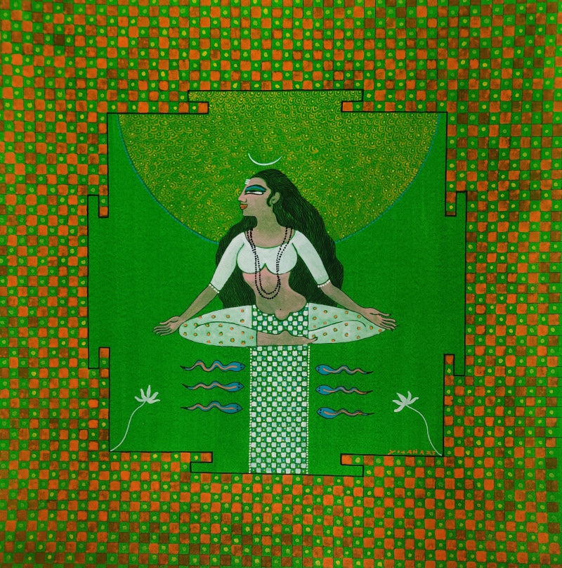 'Bramhacharini' religious mixed-media painting by artist Yojana Dehankar, 22x22 inch, on paper