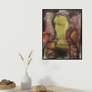 D S Rane's 'Brave Heart 1' painting visualized above a sofa in a contemporary room.