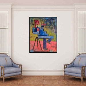 In-situ view of Amit Rajvanshi's 'Breakfast (Dining in Abstraction)' painting in a room