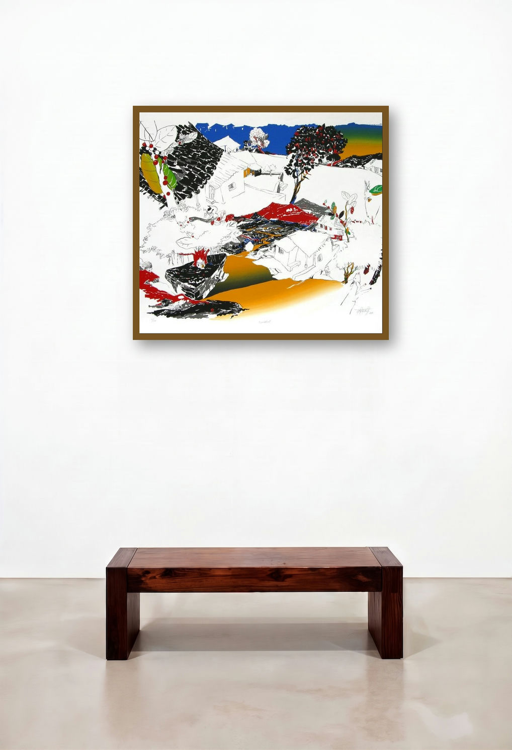 Breakfast (Village Landscape) by artist Nabibakhsh Mansoori displayed in a Art Deco Living Room