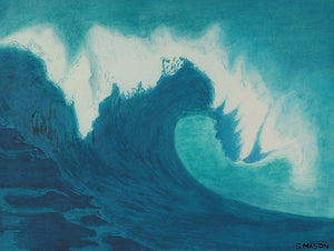 Breaking Wave (Neptunes Fury) by SIMON MASON, Print Dry Pastel Seascape Painting on Canvas, X-Small Horizontal Wall Art