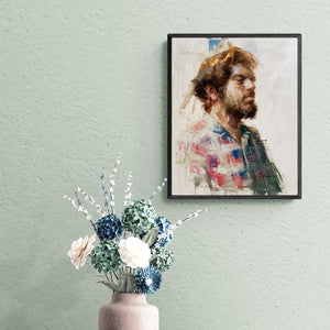 In-situ view of Abhijeet Patole's 'Breaktime Work (A Portrait of Abhijeet B. Patole)' painting in a room