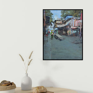 Pramod Jagtap's 'Breathing Lights 4 (Life on the Move)' painting visualized above a sofa in a contemporary room.