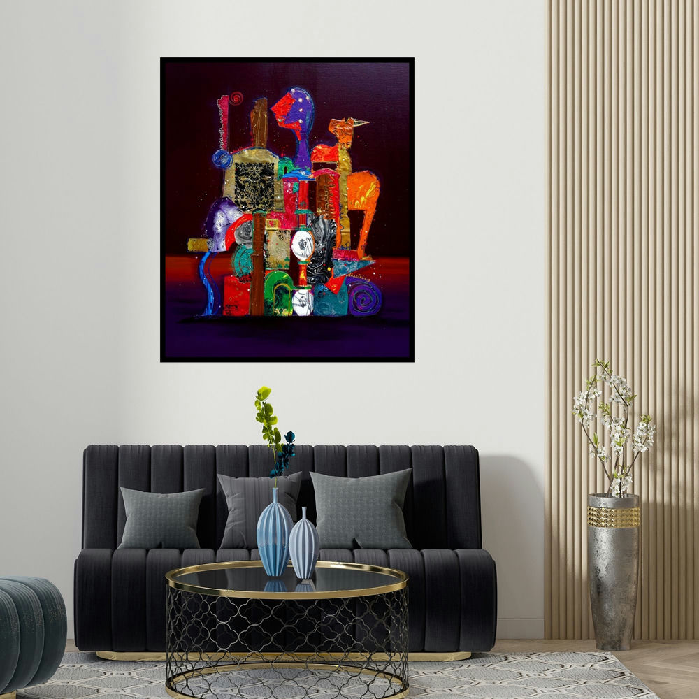 'Bridal Procession' painting by Sheetal Singh shown on a wall in a furnished room.