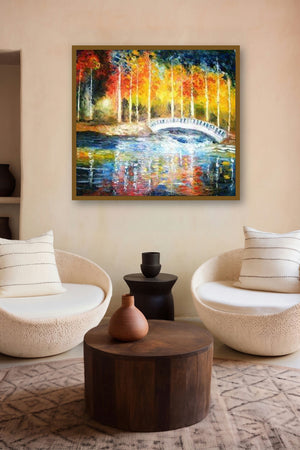 Bridge Over My River (Autumns Embrace) by artist Kiran Bableshwar displayed in a Indian Art gallery