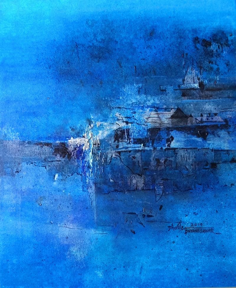 Abstract acrylic painting titled 'Brilint blue', 22x18 inches, by artist Dnyaneshwar Dhavale on Acrylic on canvas